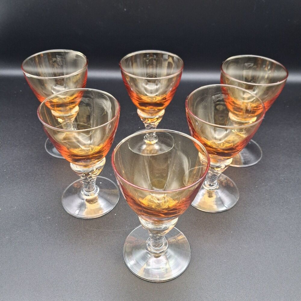 Liquor Cocktail Lisa Amber Glasses By George Borgfeldt 3 1/4" ~  Set of 6